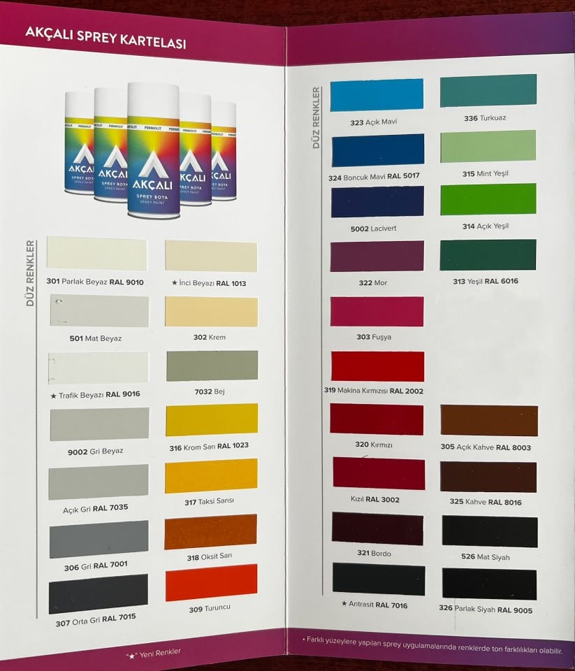 Akçalı Sprey Boya 12'li Koli - Düz Renkler ve Astarlar